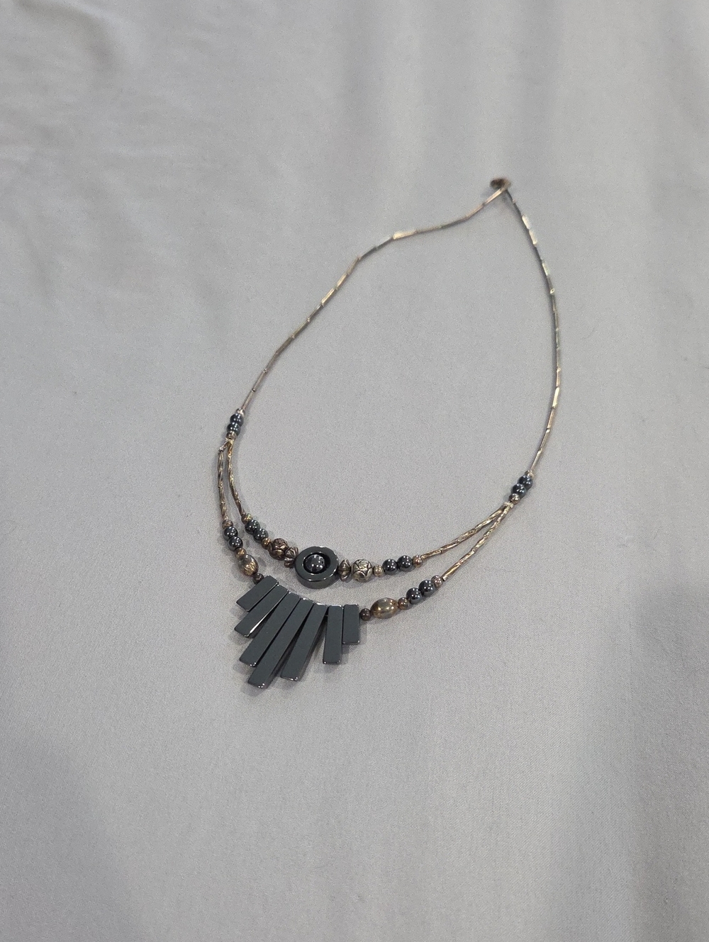Gray and Gold Layered Pendant Necklace